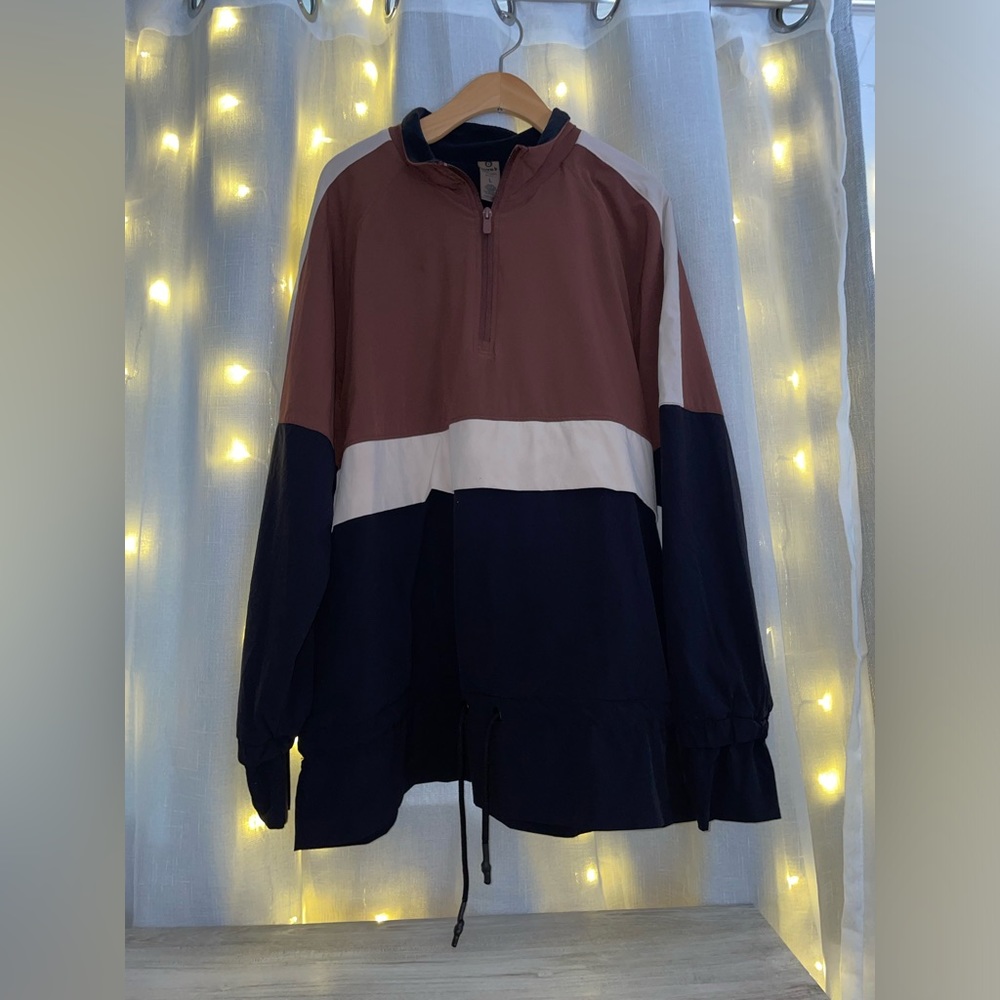 Mono B Color Block Half Zip Pullover Jacket Black Cream/Brown